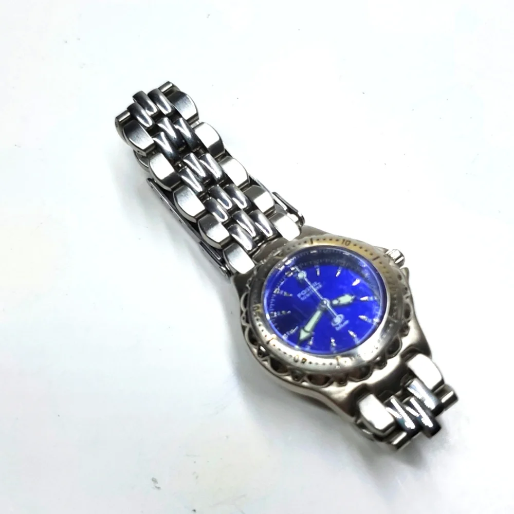Vintage Fossil Blue AM-3099 Blue Dial Silver Watch